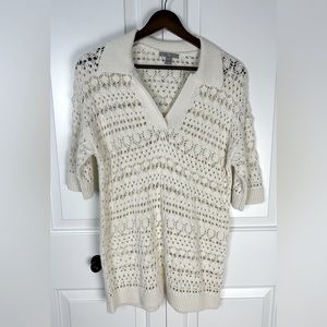 Pointelle Elbow Sleeve Polo Sweater - Thyme Maternity - RW&co